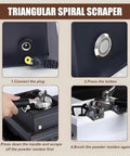 Image showing steps to use Automatic 58mm Electric Portafilter Cleaner for Home Espresso Machines with plug connection and components.