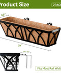 Two Pack 24 Inch Railing Planter Boxes With Coco Liners And Adjustable Brackets For Outdoor Balcony Fence Deck Porch And Garden