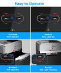 Control panel and bin indicators of Heavy Duty Office Shredder 24 Sheet Cross Cut P4 High Security 40 Min Continuous Run Time 9 Gallon Bin Ultra Quiet 55dB Commercial Grade for Busy Offices Shreds CDs Staples Credit Cards Junk Mail