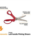Left Handed Pinking Shears For Fabric And Crafts, 8 Inch, Zigzag Blades That Prevent Fraying, Pro Grade Stainless Steel, True Left Hand Ergonomic Design With Contoured Handle For Maximum Control And Comfort