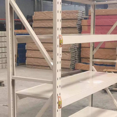 Teardrop Pallet Rack Safety Clips Set, Heavy Duty Carbon Steel Galvanized Beam Locks For Pallet Racking, visible on shelving unit