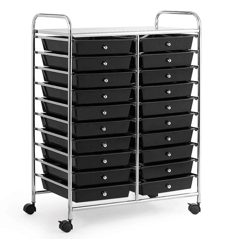 Hella Spacious 20 Drawer Rolling Storage Cart With Lockable Wheels For Office Supplies Makeup Collections Craft Projects And Garage Tools Offers Top Shelf Organization In Clean Black