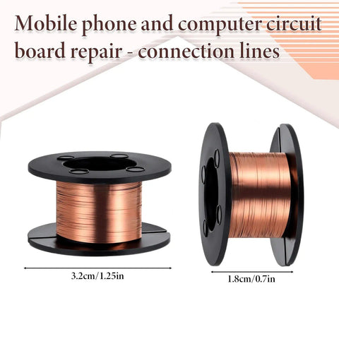 Two Pack 0.1mm Enameled Copper Solder Wire on black spools for PCB and Cell Phone Motherboard Repair High Conductivity Soldering Wire