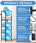 2 In 1 Five Gallon Water Jug Holder With Five Tier Stand And One Dispenser Valve Go To Tabletop Space Saving Water Bottle Storage Rack Organizer For Kitchen Office And Garage with product features