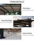 Close-up details of 10x10 Patio Pergola With Weather Resistant Steel Frame And Fully Adjustable Sliding Canopy Shade For Backyard Hangout Porch Party Garden Gazebo Beige Shelter With Side Rail Design And Easy Sun Blocking, showing cross bars, edge, and ground nails.