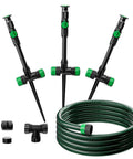 Flexible Sprinkler System With Metal Spike Base, Above Ground DIY Irrigation Kit, Multi Adjustable Lawn Sprinkler Set With 30Ft Garden Hose Included