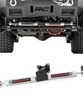 N3 Dual Steering Stabilizer for 07-18 Jeep Wrangler JK installed view, metallic silver, improves handling and stability, bolt-on installation.