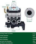 Front view of Honda GX35 carburetor replacement showing dimensions for GX25 GX25N GX25NT HHT35 FG110 FG110K1 HHT25S 4 cycle engine