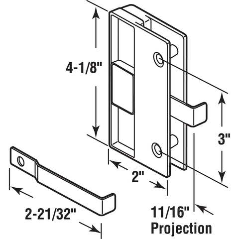 Go-To 3 Inch Center Sliding Screen Door Latch And Pull Kit, Black Plastic With Steel Latch, Mortise Install, dimensions diagram