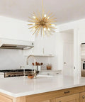 Golden Sputnik Chandelier Nine Lights Modern Starburst Fixture for Dining Room Kitchen Island, solid metal, brushed gold