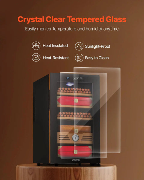 Electric Humidor For Home Use 48L Cigar Cabinet with cooling temperature control, 350 count capacity, Spanish cedar shelves inside