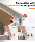 Hassle Free Adjustable Stainless Steel Cabinet Drawer Front Mounting Clamp Kit For Dead Nuts Alignment And Ridiculously Smooth Woodworking Upgrades With Heavy Duty Carry Bag, showing clamps for 0.39-1.18-inch panels.