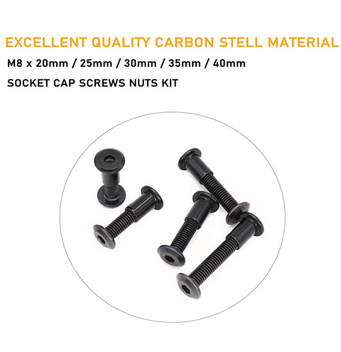 Black M8 Countersunk Socket Cap Bolts And Cap Nuts 50 Piece Assortment Kit For Furniture Connectors M8x20mm 25mm 30mm 35mm 40mm