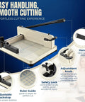 Heavy Duty 12 Inch Guillotine Paper Cutter For A4 Papers Up To 400 Sheets With Metal Base Trimmer features and parts description.