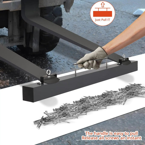 Heavy Duty Forklift Magnetic Sweeper Workhorse With 140 Lb Lifting Capacity on pavement collecting nails and screws