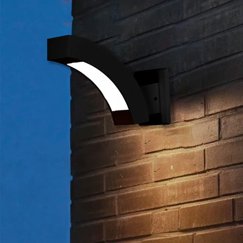 Outdoor LED Wall Light Sconce Black Aluminum, Modern Porch Lamp illuminating brick wall, IP54 Weatherproof, Easy Install Wall Fixture