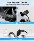 Level 1 And 2 Portable EV Charger For All EVs 16 Amp 110V To 240V 21 Ft Cable shown charging an electric vehicle