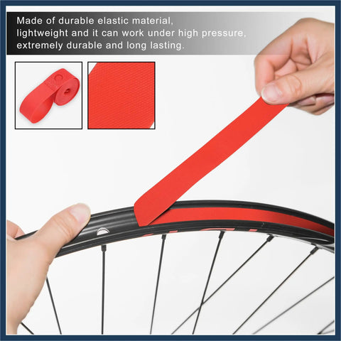 Red PVC Rim Tape Pair For 700C 27 Inch Bike Wheels Heavy Duty Rim Strip Liner To Protect Inner Tubes Visible in Installation Process