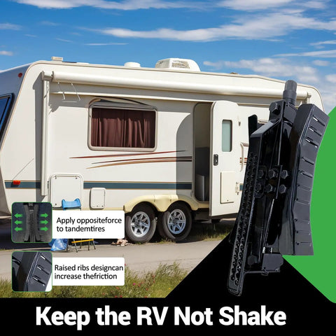 Wheel Chock Stabilizer With Rotatable Sides For RV And Travel Trailer Tires That Lock Tandem Wheels On Uneven Surfaces 2 Pack