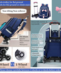 Girls Rolling Backpack Set Three Piece With Bowknot Design Wheels And Lunch Tote Handbag Trolley Bag For Elementary School Use Large Capacity 33.8 Liters Bookbag Carry On Luggage Ideal For School Commutes And Weekend Travel, showing features like wheels and retractable handle.