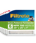Air Filter 25x25x1 MERV 8 MPR 700 3 Month Replacement For AC And Furnace, 6 pack package reducing dust pollen pet dander