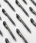 100 Pack Bulk Black Ink Click Pens With Soft Comfort Grip For Office And School Featuring Retractable Design And Zero Bleed Technology Solid Pen Set arranged neatly on a white surface.