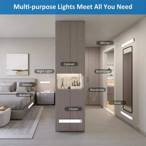 Under Cabinet Motion Sensor Lights 3 Pack Magnetic Rechargeable Bar Wireless Stick On Night Light installed in bedroom and bathroom