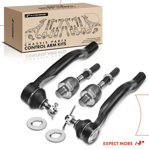 Front Inner And Outer Tie Rod End Kit For Honda Accord 2008 2009 2010 2011 2012 Fix Loose Steering Squeaks And Uneven Tire Wear With A Smooth Responsive Ride, black steel parts