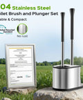 Heavy Duty Toilet Plunger And Brush Set Straight Up Built To Crush Stubborn Clogs With Zero Sweat Featuring Stainless Steel Handle and compact design.