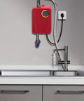 Compact Wall Mounted Tankless Electric Water Heater Featuring A Top Shelf 3000W Instant Hot On Demand Setup for kitchen sink.