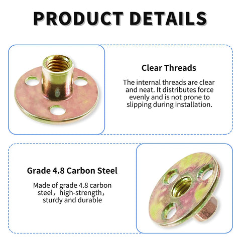 Built Different Rock Solid Heavy Duty Round Base T Nuts 3/8 Inch Thread 17mm Height 36mm Flange showing clear threads and grade 4.8 carbon steel.