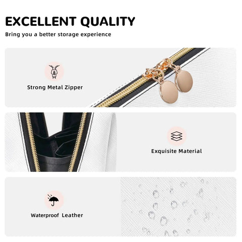 Hella Cool Black And White Piano Plate Grid Print Portable Makeup Bag For Women Offering Tough Waterproof PVC Finish travel bag with strong zipper.