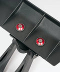 Heavy Duty Carbon Fiber Wing Nuts For Rc Trucks And Buggies with red aluminum accents securing a black wing mount.