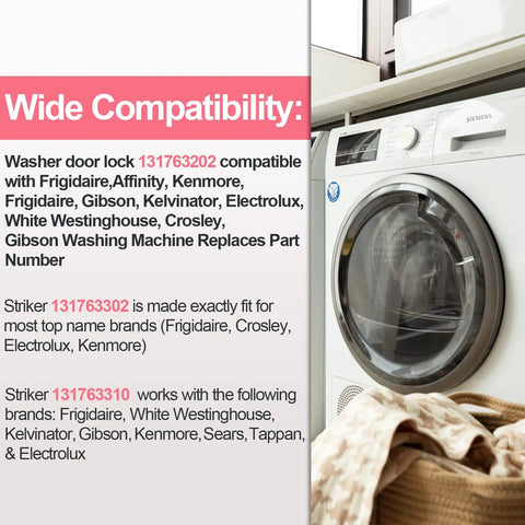 DIY Friendly Front Load Washer Door Latch Lock Replacement Assembly For Frigidaire Affinity And Kenmore Washers 131763256 131763202 131763310 GLTF2940FS1 FAFW4011LW0 compatibility chart