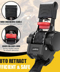 Close-up of Retractable Tie Down Straps For Any Trailer 1In By 6Ft Bolt On with ergonomic handle and quick-release lever