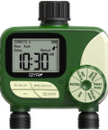 Dual Zone Hose Timer For Lawn And Garden, Smart Programmable Irrigation Controller with display, green case