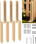 Heavy Duty Fence Post Repair Kit Features Rock Solid 2 Mm Steel Stabilizers To Hold Leaners Tight Fix Weak Wood Fences Fast With This Boss Level 4 Pack Brown Yard Reinforcement Solution For Good Measure - four steel stakes with screws for wooden fence stabilization.