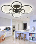 33.3 Inch Dimmable LED Ceiling Light With Six Ring Flush Mount And Acrylic Lampshade In Black, over modern kitchen with remote control.