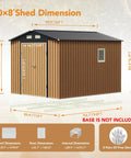Heavy Duty Steel Garden Shed With Lockable Door And Clear Window, Rust Resistant Metal Tool Storage for backyard patio, 10x8 FT, dimensions displayed