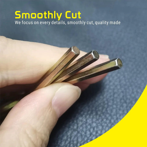 Hand holding Five Thirty Second Inch Standard Hex Dogging Key Set For Push Bar Panic Exit Devices with smooth zinc coating