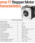 Nema 17 stepper motor front view with silver faceplate, black body, and white 4-pin connector