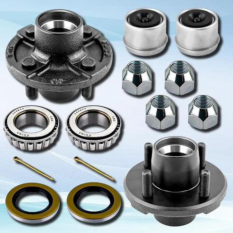Four Lug Trailer Hub Kit For 2000 Lb Axles Fits One Inch And One Sixteenth Inch Spindles Carbon Steel With L44643 Bearings