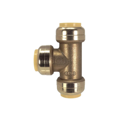 10 Pack One Half Inch Push Fit Tee Brass Plumbing Fittings For Copper PEX CPVC PE-RT Pipe No Tools Quick Connect Reusable Disconnect Clip