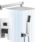 12 Inch Rain Shower System With Wall Mount Faucet, 2-In-1 Handheld Showerhead, Rough-In Valve Body And Trim, Polished Chrome