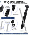 36 Pack Vinyl Shutter Fasteners Featuring Heavy Duty 3 Inch Stainless Steel And Black Plastic Spike Anchors With Secure Caps For Rock Solid Exterior Trim And A Zero Fuss Install showcasing 12 vinyl shutter screws and caps.