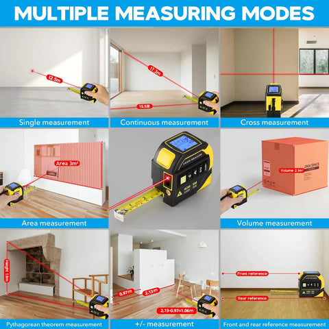 4 In 1 Laser Tape Measure All In One With 131Ft Laser Distance Meter 16Ft AutoLock Tape Cross Line Laser Level Pro Grade Dual Axis Electronic Angle LCD Display Built For DIY And Construction Projects multiple measuring modes