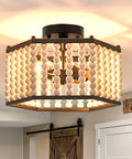 Boho Wood Bead Ceiling Light Fixture With E26 Base Semi Flush Mount Chandelier Two Lights Farmhouse Lantern in room