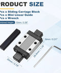 Two Pack MGN9C Linear Bearing Carriage Block Set With Mini Guide And Wrench For 9mm Linear Motion Rails Ideal For 3D Printers And CNC Machines Including Smooth Operation And Easy Installation showing size