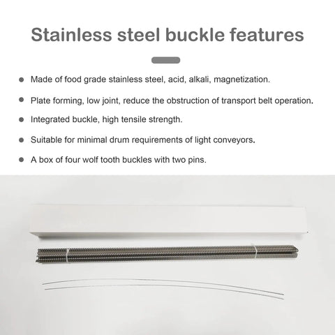 12 Inch Belt Lacing Fastener For Conveyor Belts Stainless Steel Spike Fastener Light Duty Splice Kit Fits Belts From One Sixteenth To Three Thirty Seconds Inch Durable Workhorse Kit 4 Pack With Two Hinge Pins shown with features list.