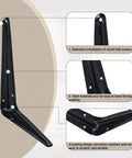 16 Pack Heavy Duty Metal Floating Shelf Brackets 6x8 Inch Black L Shaped Shelf Supports with seamless screw installation details